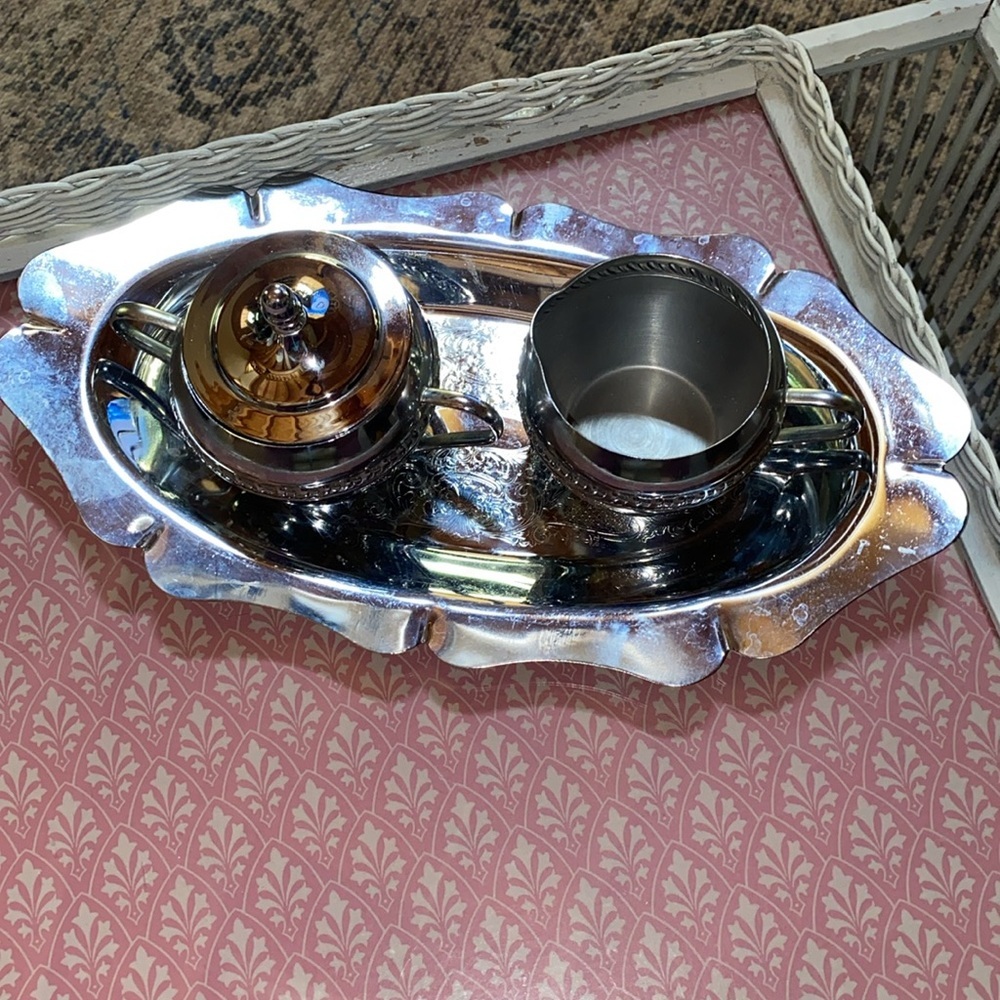 🔥Vintage Irvinware Stainless Steel Cream, Sugar & Tray Set🔥